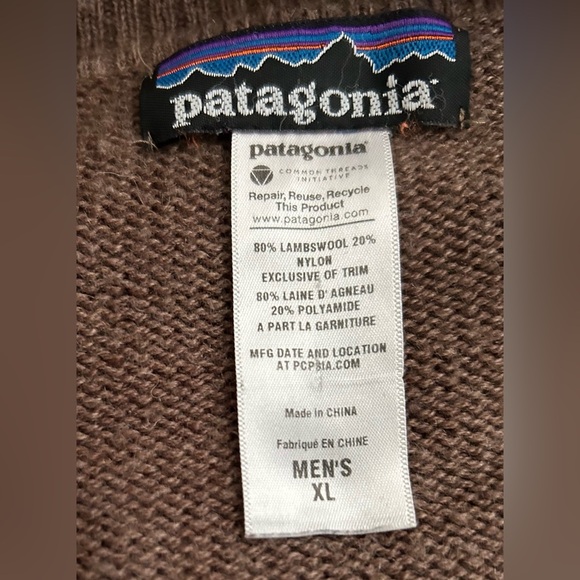Patagonia XLarge Mainstay Sweater Zip Cardigan Lambswool Wool Blend Brown Mens - Picture 4 of 4